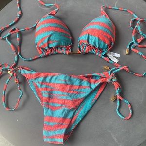 Vix Swim Vix String Bikini Bathing Suit With Tealpink Print And